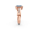 Rose gold Fancy Blue Emerald  Cut Halo Pave Band Four-Prong Ring_51
