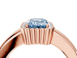 Rose gold Fancy Blue Emerald  Cut Halo Pave Band Four-Prong Ring_53