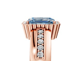 Rose gold Fancy Blue Emerald  Cut Halo Pave Band Four-Prong Ring_54