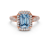 Rose gold Fancy Blue Emerald  Cut Halo Pave Band Four-Prong Setting Ring_37
