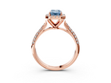 Rose gold Fancy Blue Emerald  Cut Halo Pave Band Four-Prong Setting Ring_40