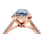 Rose gold Fancy Blue Emerald  Cut Halo Pave Band Four-Prong Setting Ring_41