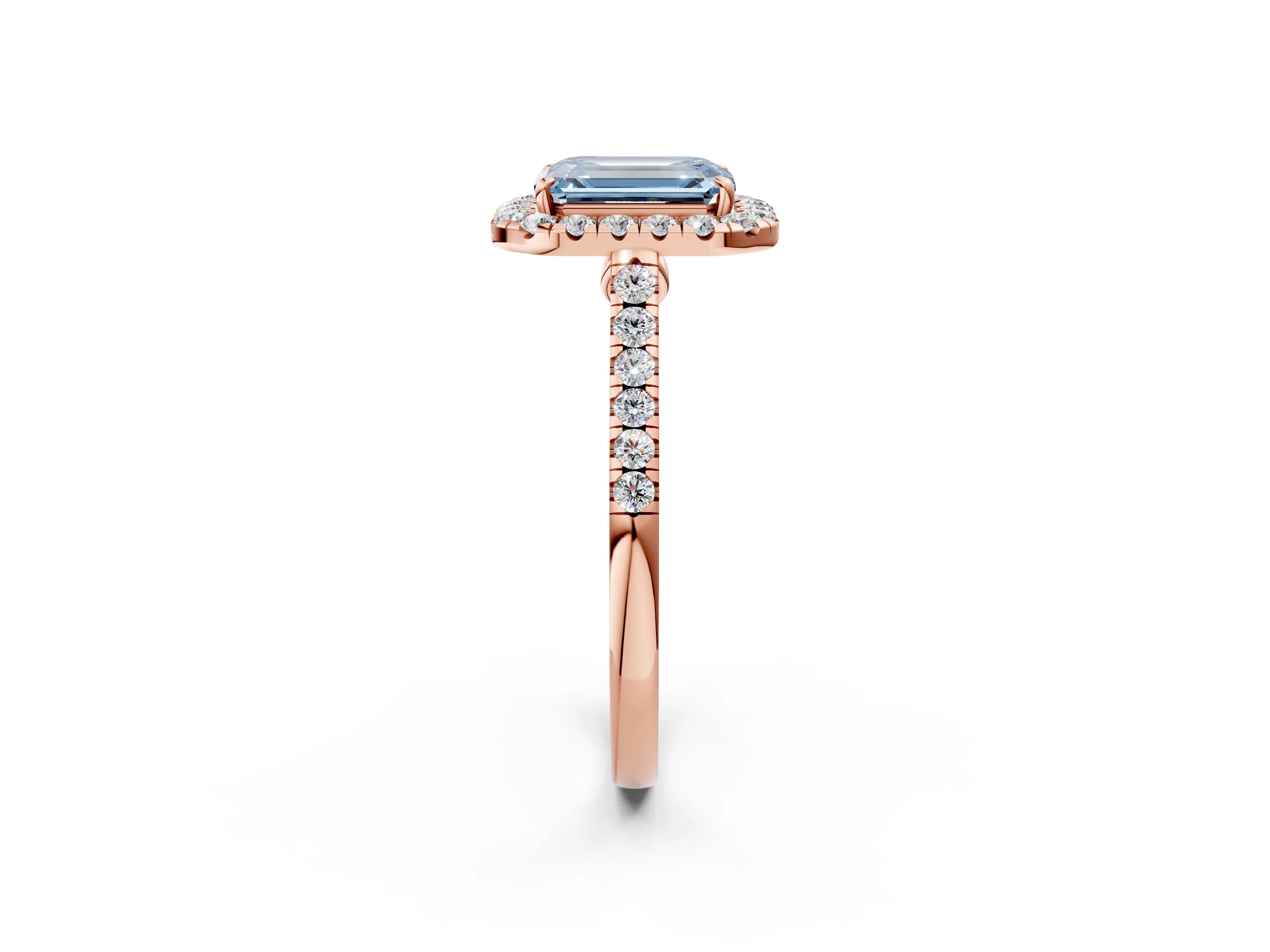 Rose gold Fancy Blue Emerald Cut Halo Pave Diamond Engagement Ring with Four-Prong Setting_2