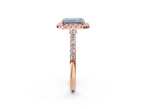 Rose gold Fancy Blue Emerald Cut Halo Pave Diamond Engagement Ring with Four-Prong Setting_2