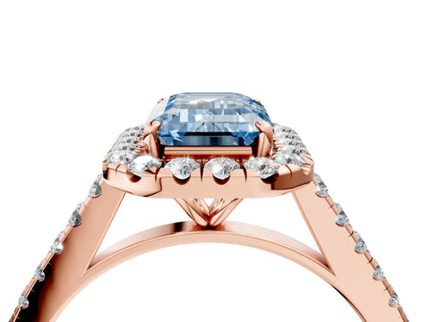 Rose gold Fancy Blue Emerald Cut Halo Pave Diamond Engagement Ring with Four-Prong Setting_4