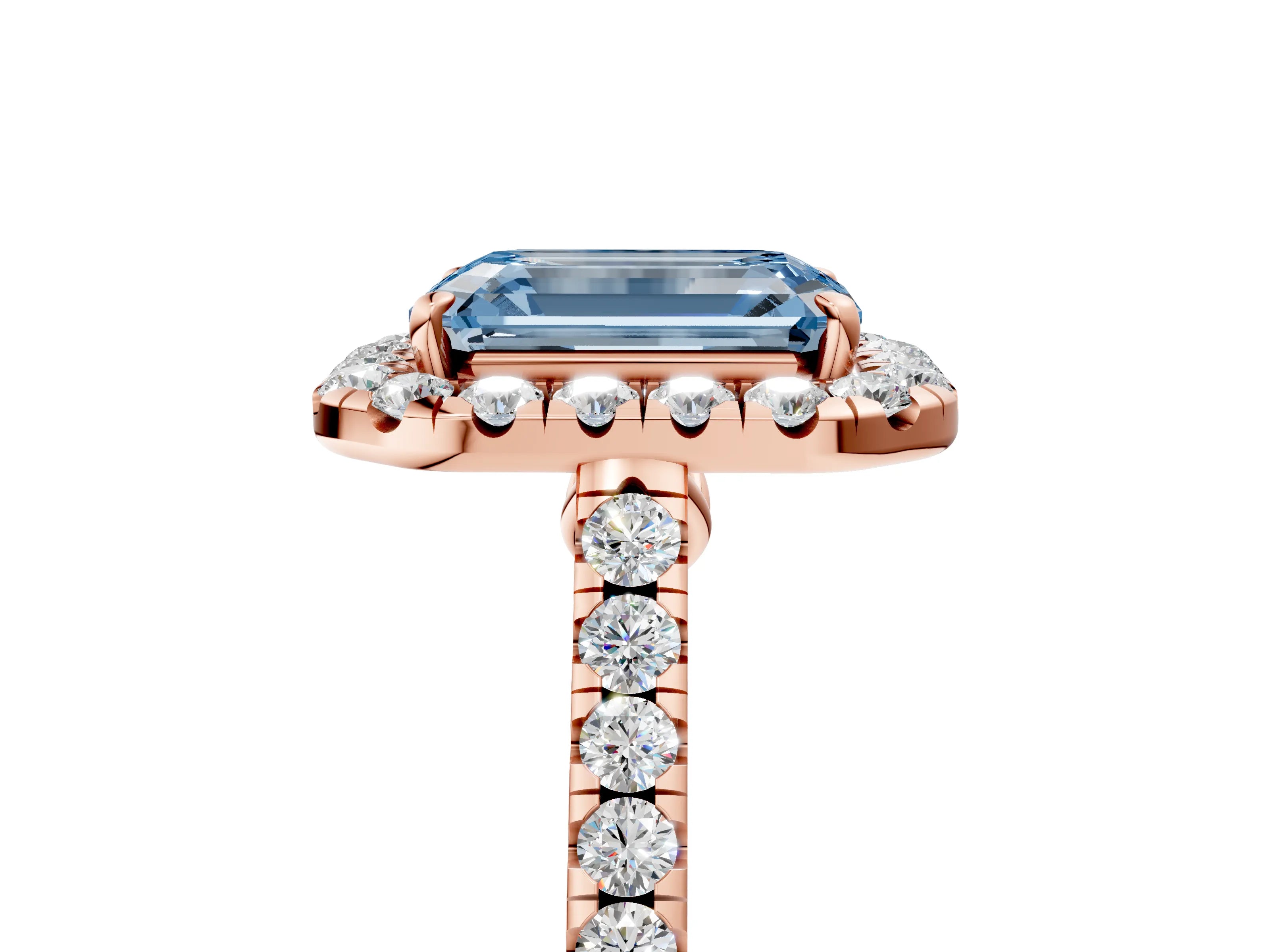 Rose gold Fancy Blue Emerald Cut Halo Pave Diamond Engagement Ring with Four-Prong Setting_5