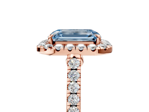 Rose gold Fancy Blue Emerald Cut Halo Pave Diamond Engagement Ring with Four-Prong Setting_5