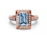 Rose gold Fancy Blue Emerald  Cut Halo Pave Split Shank Prong Setting Ring_32