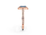 Rose gold Fancy Blue Emerald  Cut Halo Pave Split Shank Prong Setting Ring_34