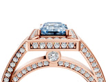 Rose gold Fancy Blue Emerald  Cut Halo Pave Split Shank Prong Setting Ring_36