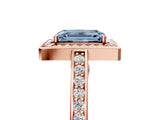 Rose gold Fancy Blue Emerald  Cut Halo Pave Split Shank Prong Setting Ring_37