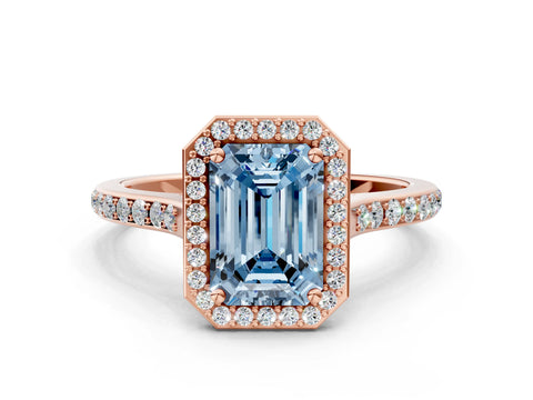 Rose gold Fancy Blue Emerald Cut Halo Round Diamond Pavé Band with Four-Prong Setting_3