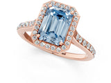Rose gold Fancy Blue Emerald Cut Halo Round Diamond Pavé Band with Four-Prong Setting_4