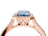 Rose gold Fancy Blue Emerald Cut Halo Round Diamond Pavé Band with Four-Prong Setting_7