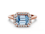Rose gold Fancy Blue Emerald Cut Halo Round Diamond Solitaire Engagement Ring with Pave Band and Four-Prong Setting_12