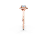 Rose gold Fancy Blue Emerald Cut Halo Round Diamond Solitaire Engagement Ring with Pave Band and Four-Prong Setting_14