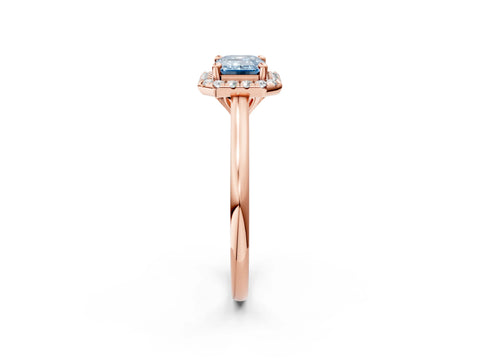 Rose gold Fancy Blue Emerald Cut Halo Round Diamond Solitaire Engagement Ring with Pave Band and Four-Prong Setting_14