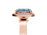 Rose gold Fancy Blue Emerald Cut Halo Round Diamond Twist Band with Four-Prong Setting_5