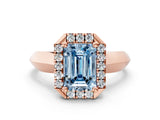 Rose gold Fancy Blue Emerald  Cut Halo Solitaire Engagement Ring with Square Band and Four-Prong Setting_66