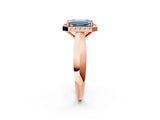 Rose gold Fancy Blue Emerald  Cut Halo Solitaire Engagement Ring with Square Band and Four-Prong Setting_68