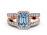 Rose gold Fancy Blue Emerald  Cut Halo Split Shank Diamond Ring with Four-Prong Setting_45