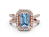 Rose gold Fancy Blue Emerald  Cut Halo Split Shank Pave Set Ring_63