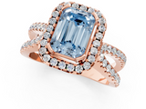 Rose gold Fancy Blue Emerald  Cut Halo Split Shank Pave Set Ring_64