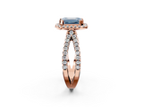 Rose gold Fancy Blue Emerald  Cut Halo Split Shank Pave Set Ring_65