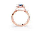 Rose gold Fancy Blue Emerald  Cut Halo Split Shank Pave Set Ring_66