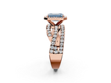 Rose gold Fancy Blue Emerald  Cut Halo Split Shank Prong Setting Ring_116