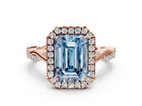 Rose gold Fancy Blue Emerald Cut Halo Twist Band with Four-Prong Setting_12