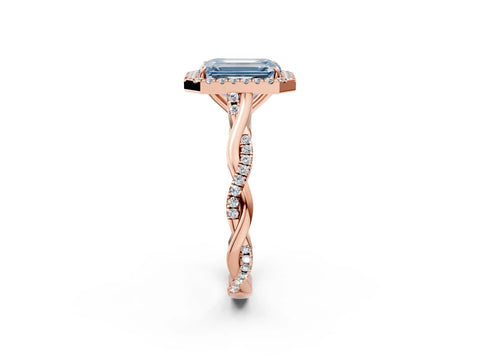 Rose gold Fancy Blue Emerald Cut Halo Twist Band with Four-Prong Setting_14