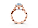 Rose gold Fancy Blue Emerald Cut Halo Twist Band with Four-Prong Setting_15