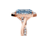Rose gold Fancy Blue Emerald Cut Halo Twist Band with Four-Prong Setting_17