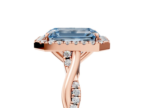 Rose gold Fancy Blue Emerald Cut Halo Twist Band with Four-Prong Setting_17