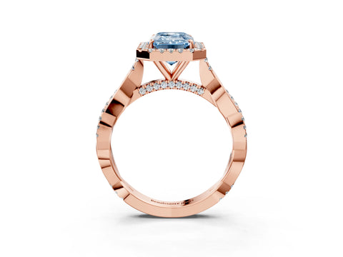 Rose gold Fancy Blue Emerald Cut Halo Twist Band with Four-Prong Setting_3