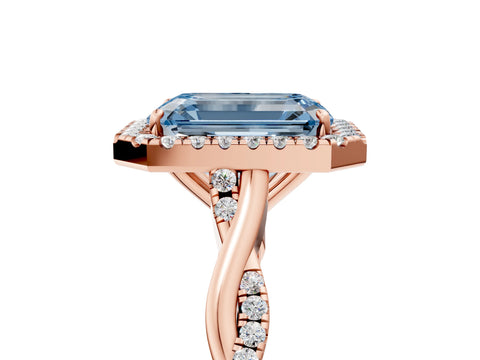 Rose gold Fancy Blue Emerald Cut Halo Twist Band with Four-Prong Setting_5