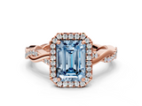 Rose gold Fancy Blue Emerald  Cut Halo Twisted Band Four-Prong Ring_20