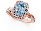 Rose gold Fancy Blue Emerald  Cut Halo Twisted Band Four-Prong Ring_21