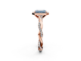 Rose gold Fancy Blue Emerald  Cut Halo Twisted Band Four-Prong Ring_22