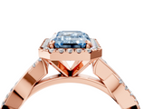 Rose gold Fancy Blue Emerald  Cut Halo Twisted Band Four-Prong Ring_24