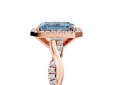 Rose gold Fancy Blue Emerald  Cut Halo Twisted Band Four-Prong Ring_25