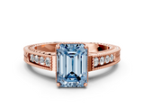 Rose gold Fancy Blue Emerald  Cut Milgrain Channel Set Engagement Ring with Solitaire Prong Setting_91