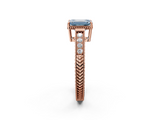 Rose gold Fancy Blue Emerald  Cut Milgrain Channel Set Engagement Ring with Solitaire Prong Setting_93