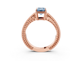 Rose gold Fancy Blue Emerald  Cut Milgrain Channel Set Engagement Ring with Solitaire Prong Setting_94