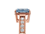 Rose gold Fancy Blue Emerald  Cut Milgrain Channel Set Engagement Ring with Solitaire Prong Setting_96
