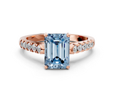 Rose gold Fancy Blue Emerald  Cut Pavé Band Solitaire Ring with Four-Prong Setting_25