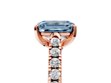 Rose gold Fancy Blue Emerald  Cut Pavé Band Solitaire Ring with Four-Prong Setting_30