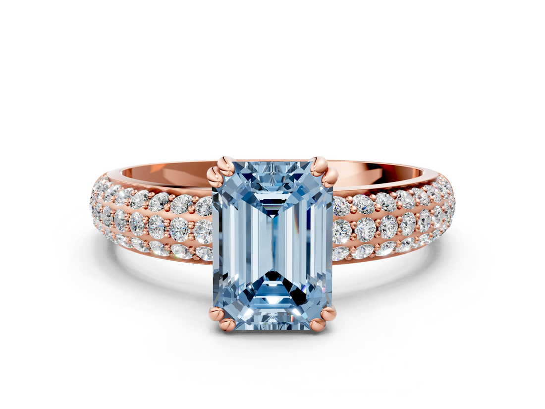 Rose gold Fancy Blue Emerald  Cut Pave Diamond Engagement Ring with Channel Set Band and Four-Prong Setting_20