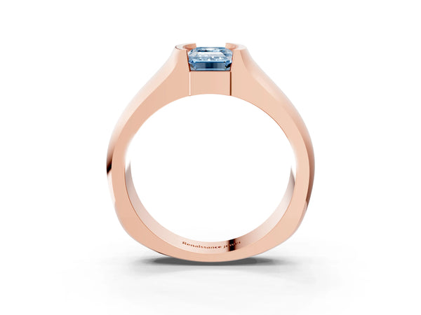 Rose Gold Emerald Cut Half Bezel Engagement Ring Setting for Fancy Blue Center - Design RJ-777
